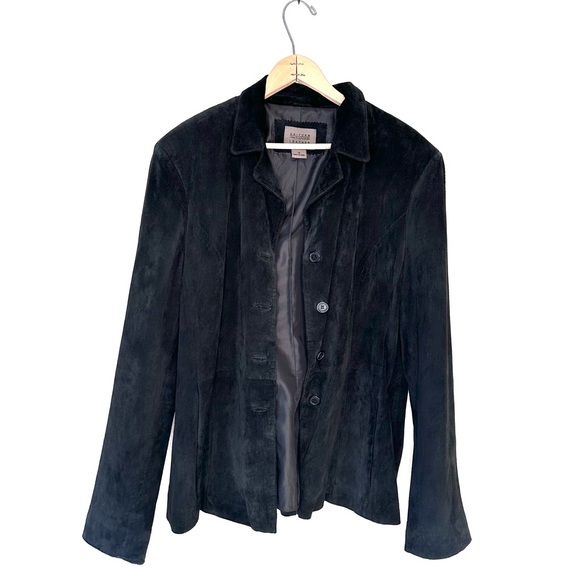 John Paul Richard Black Suede Washable Leather Button Down Shirt Jacket Size 14 - Picture 1 of 10